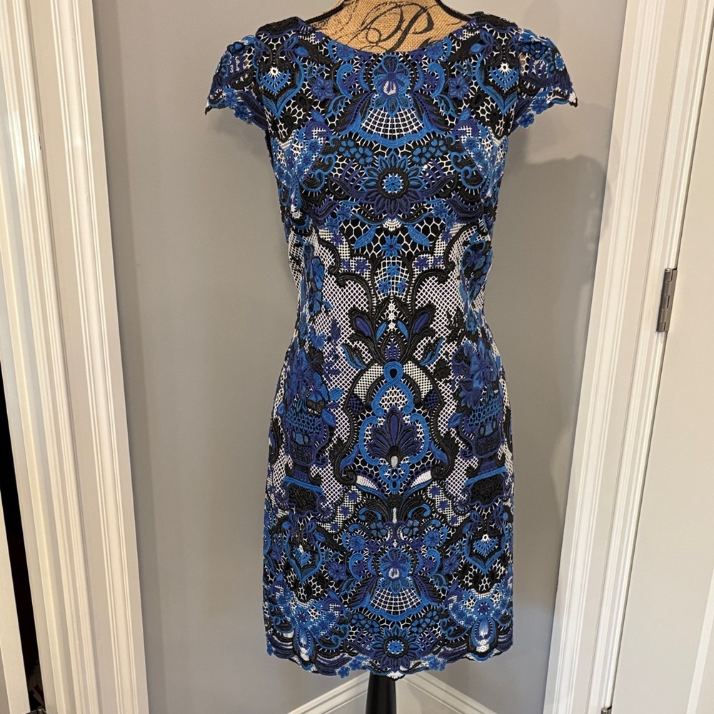Alice + Olivia Blue and Black Patterned Mini Dress